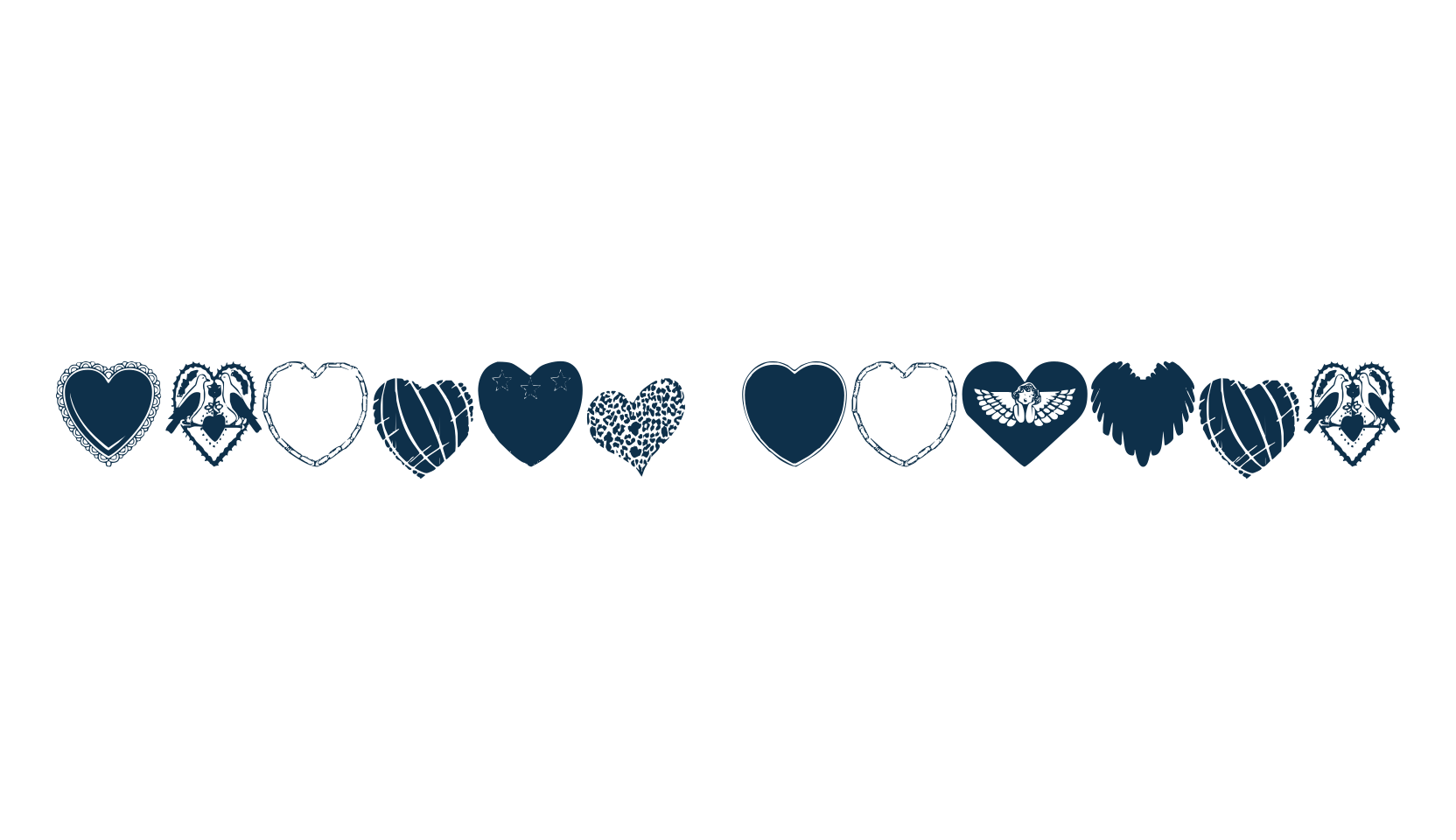 Hearts Galore, fancy decorative font preview