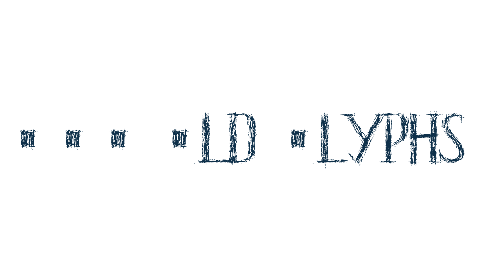 HKH Old Glyphs, script trash fancy decorative calligraphy font preview