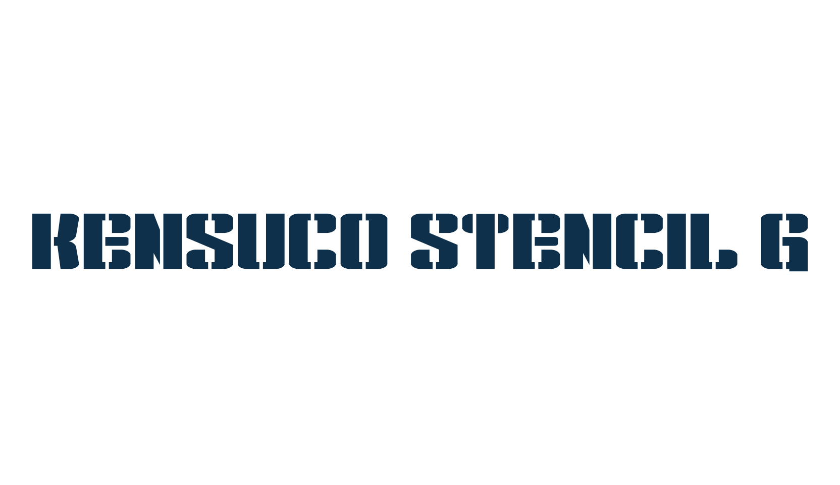 Kensuco Stencil G, fancy stencil, army decorative font preview