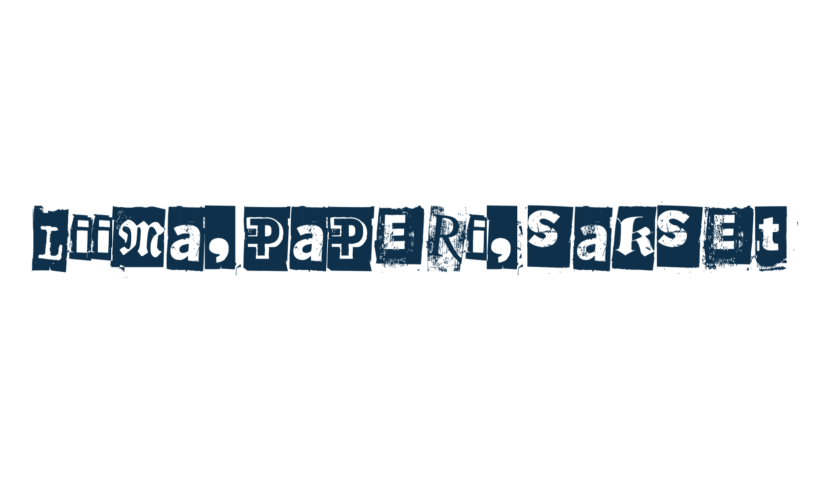 Liima, paperi, sakset, fancy distorted decorative font preview