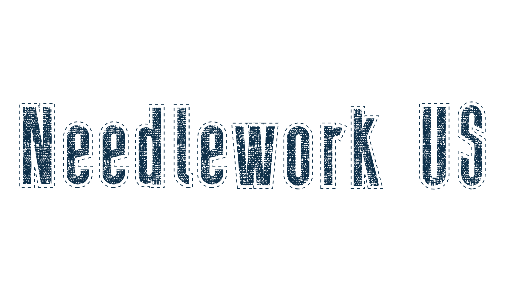 Needlework US, fancy eroded decorative font preview