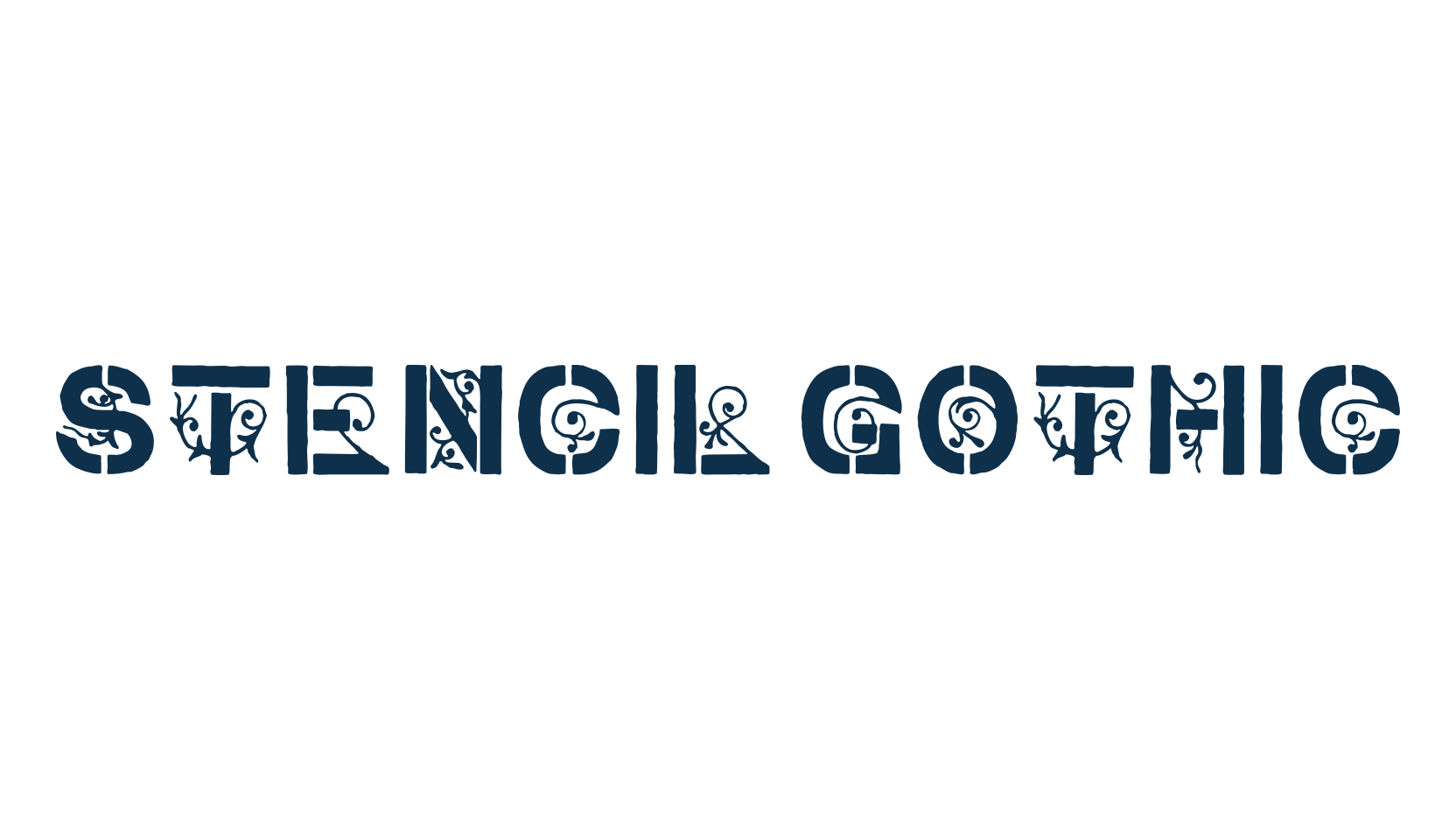 Stencil Gothic, fancy stencil, army decorative font preview